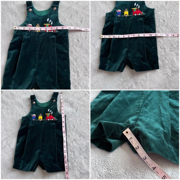 Florence Eiseman Baby Velvet Embroidered Holiday Overalls Shortall Toy Train 18M - Picture 13 of 13